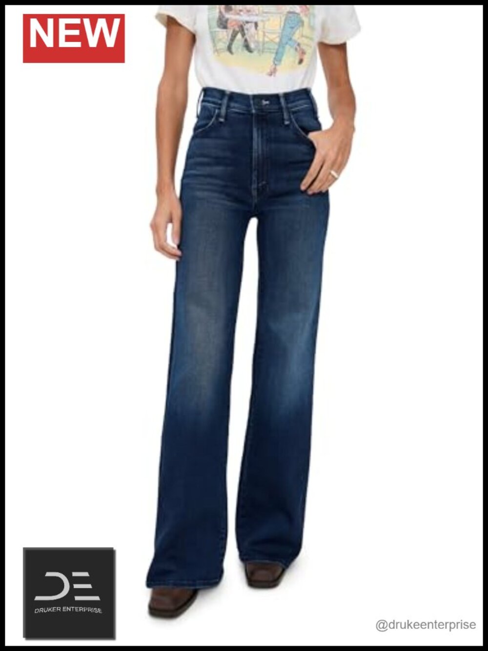 High Rise Wide Leg Distressed Stretch Denim Jeans